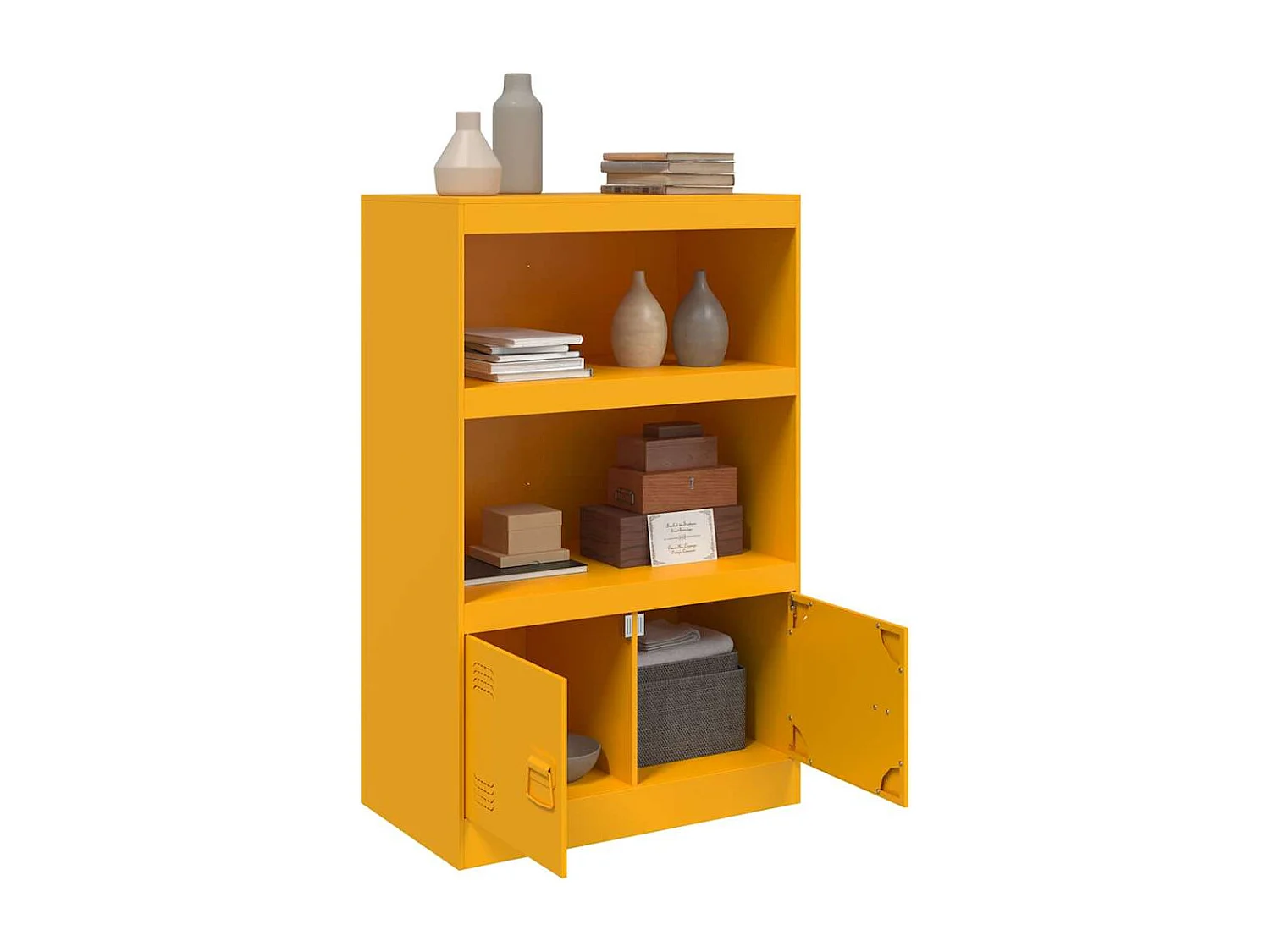 Mosterdgeel dressoir 67x39x107 cm staal