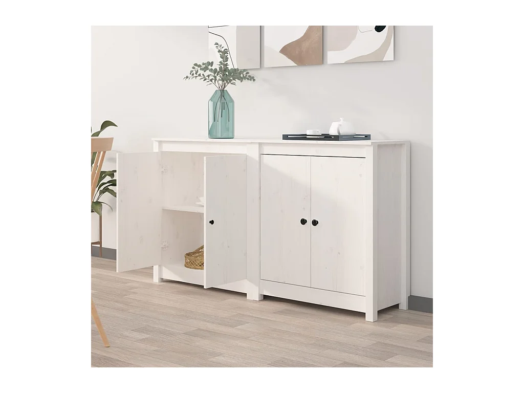 Buffets 2 pcs blanc 70x35x80 cm bois massif de pin