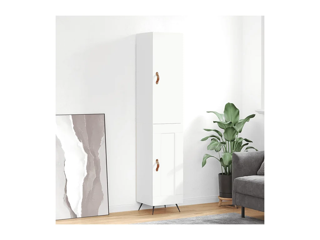 Credenza alta Bianco lucido 34,5x34x180 cm Legno composito