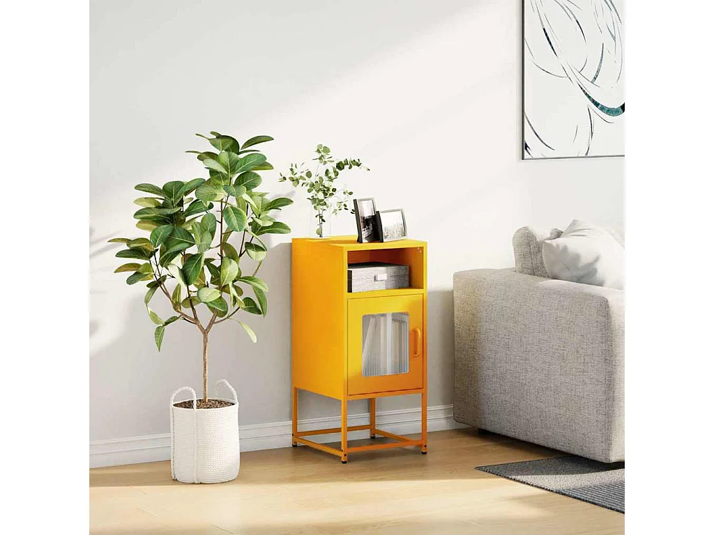 Table de chevet jaune moutarde 36x39x78 cm acier laminé à froid