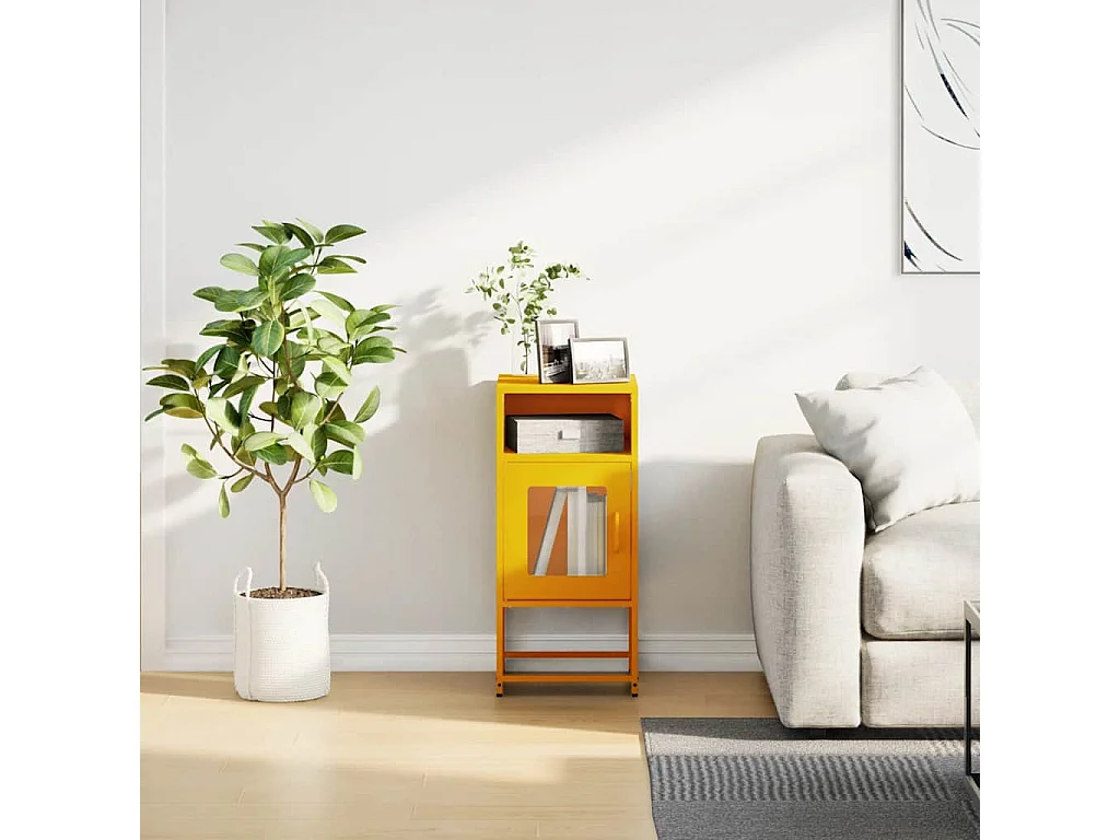 Table de chevet jaune moutarde 36x39x78 cm acier laminé à froid