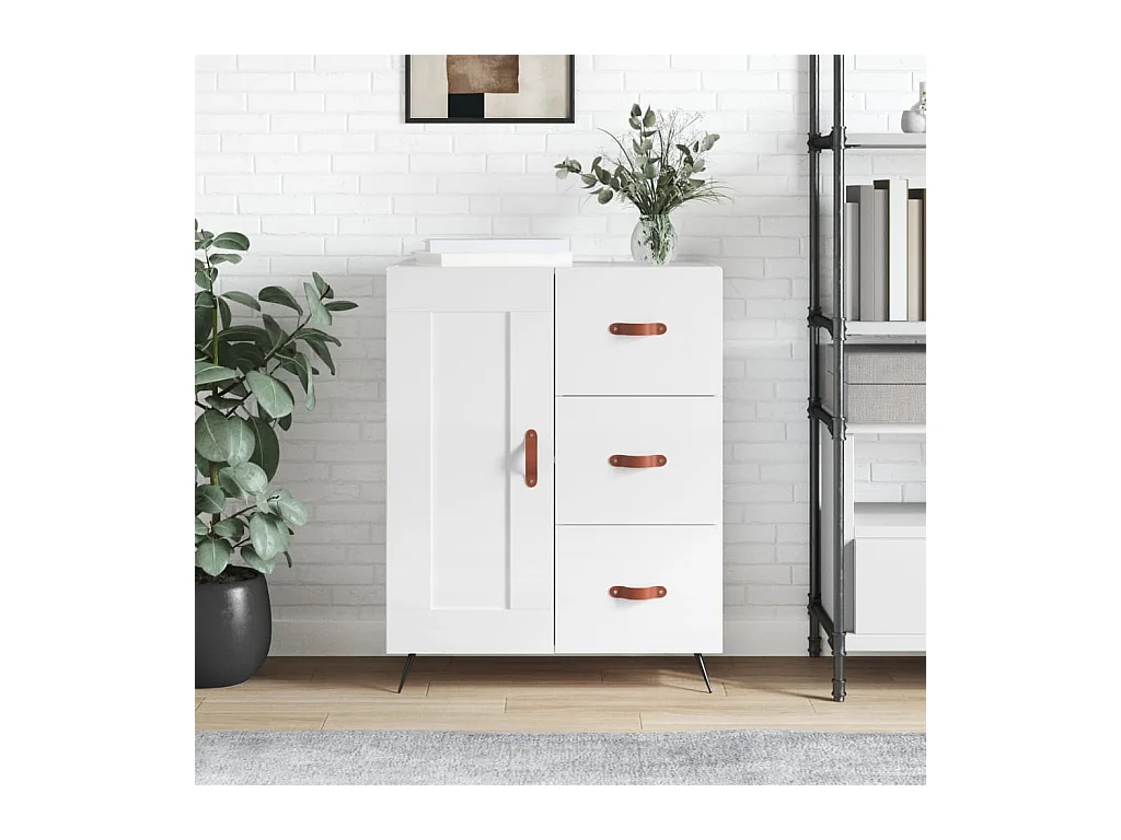 Credenza Bianco lucido 69,5x34x90 cm Legno composito