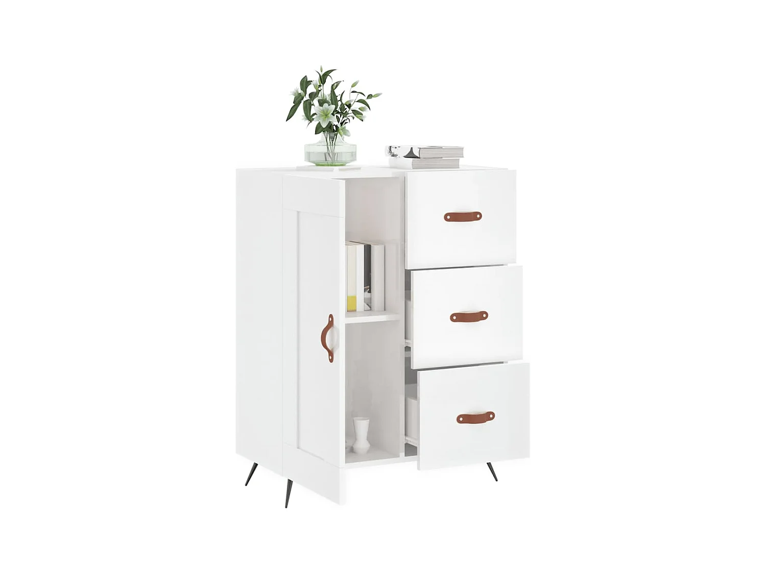 Credenza Bianco lucido 69,5x34x90 cm Legno composito