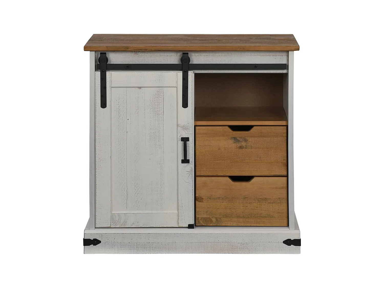 Buffet HALDEN porte coulissante blanc 80x40x80 cm bois massif