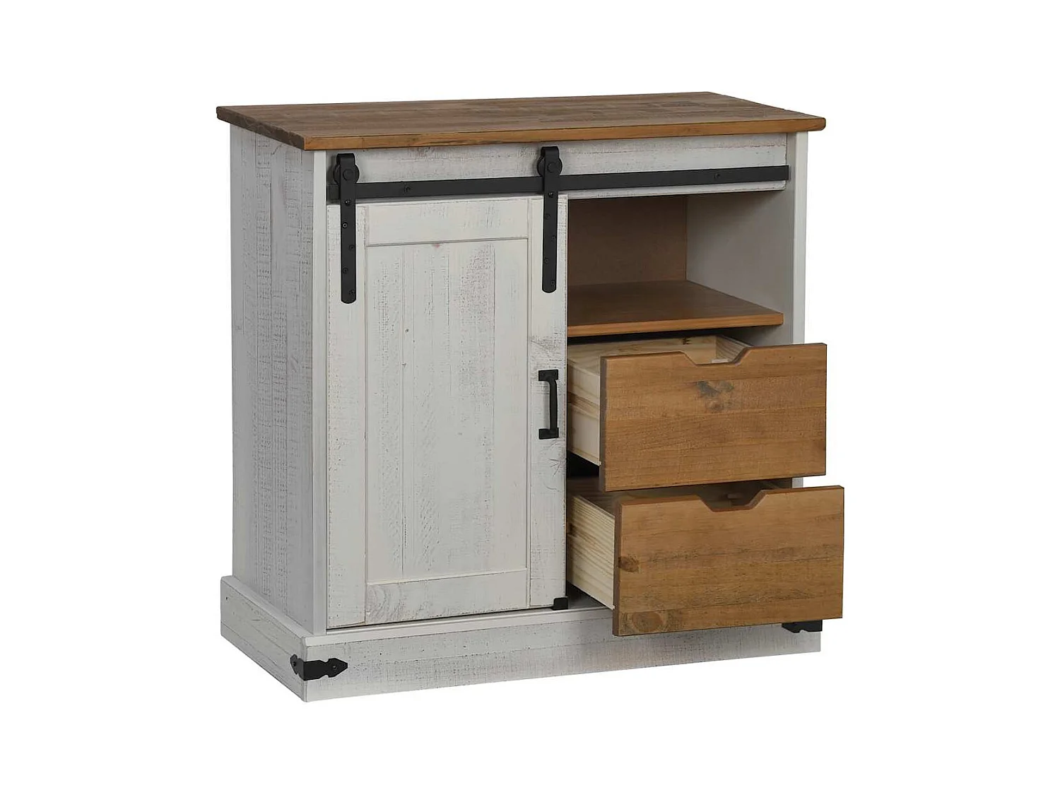 Buffet HALDEN porte coulissante blanc 80x40x80 cm bois massif