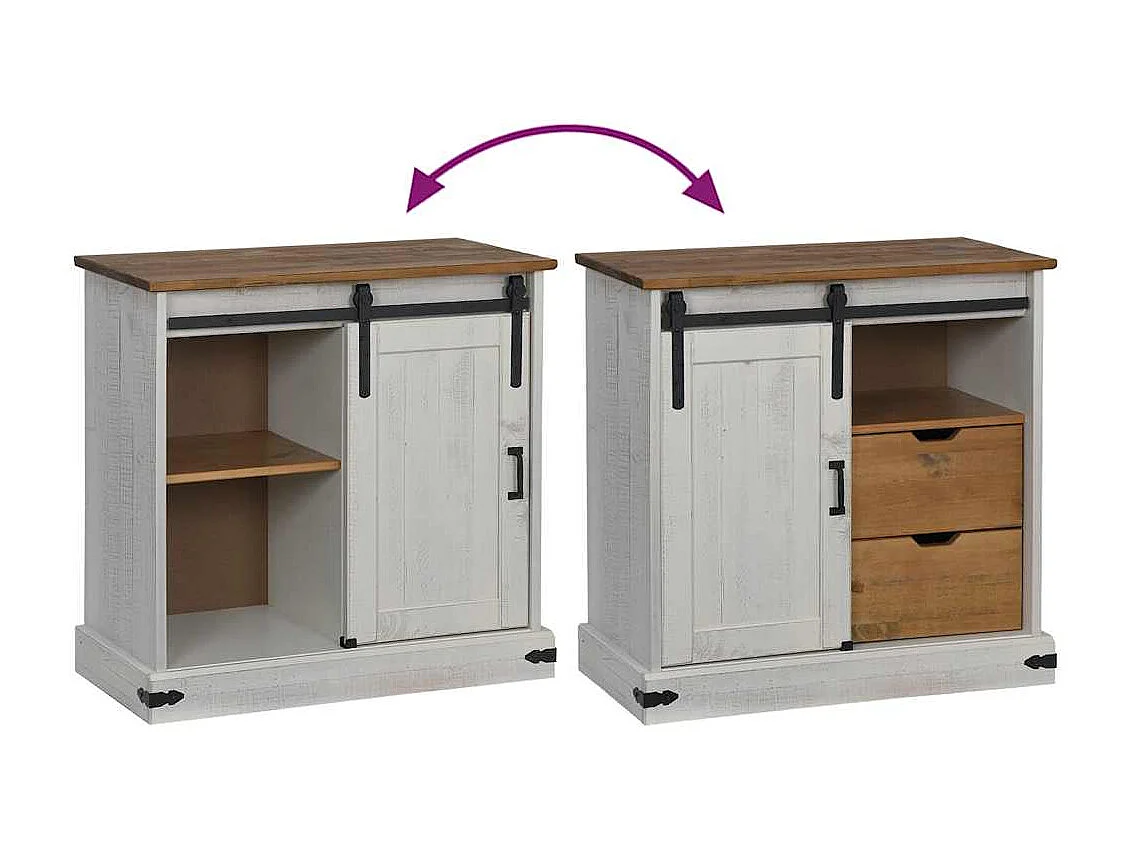 Buffet HALDEN porte coulissante blanc 80x40x80 cm bois massif