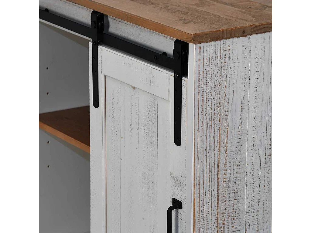 Buffet HALDEN porte coulissante blanc 80x40x80 cm bois massif
