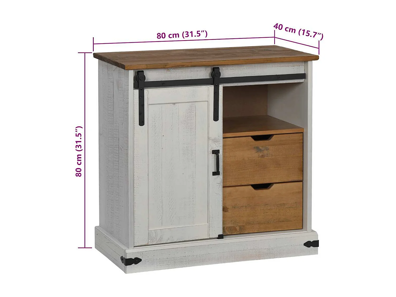 Buffet HALDEN porte coulissante blanc 80x40x80 cm bois massif