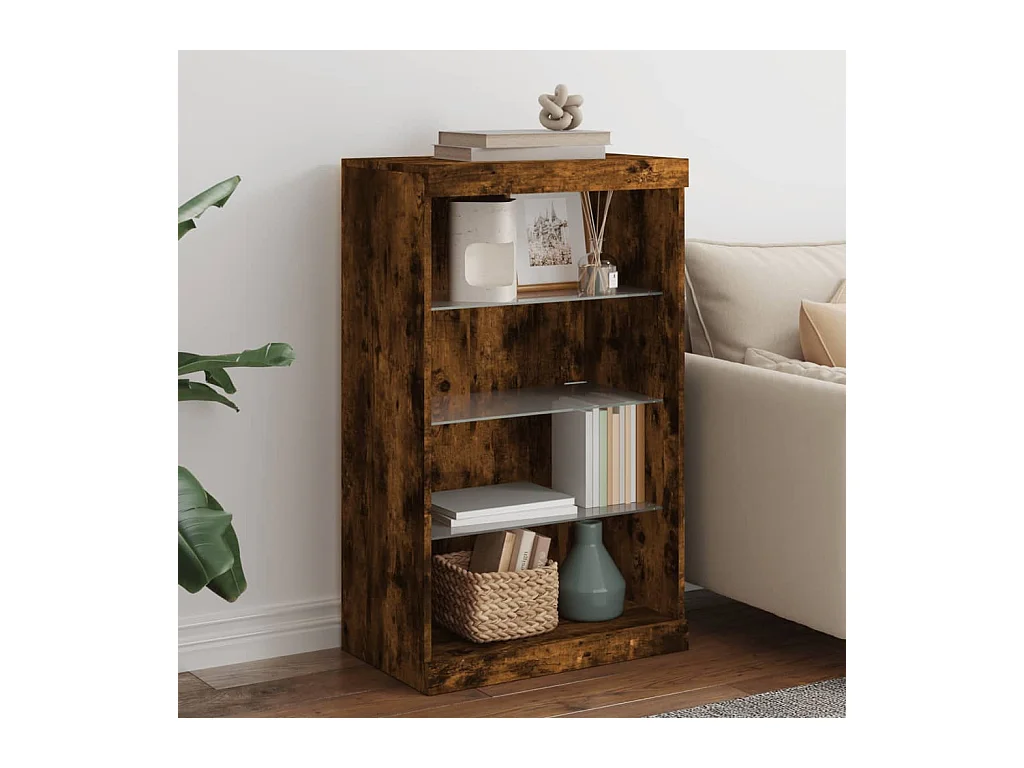 Buffet avec lumières LED chêne fumé 60,5x37x100 cm