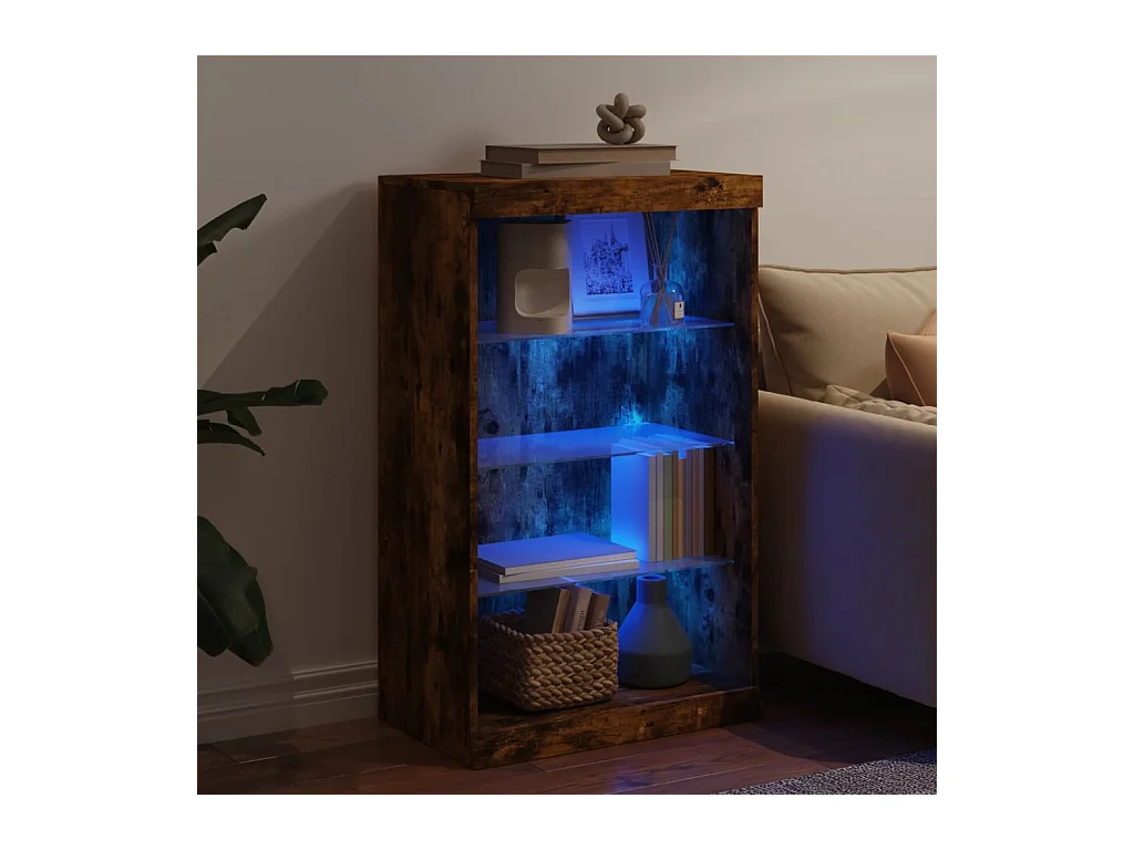 Buffet avec lumières LED chêne fumé 60,5x37x100 cm