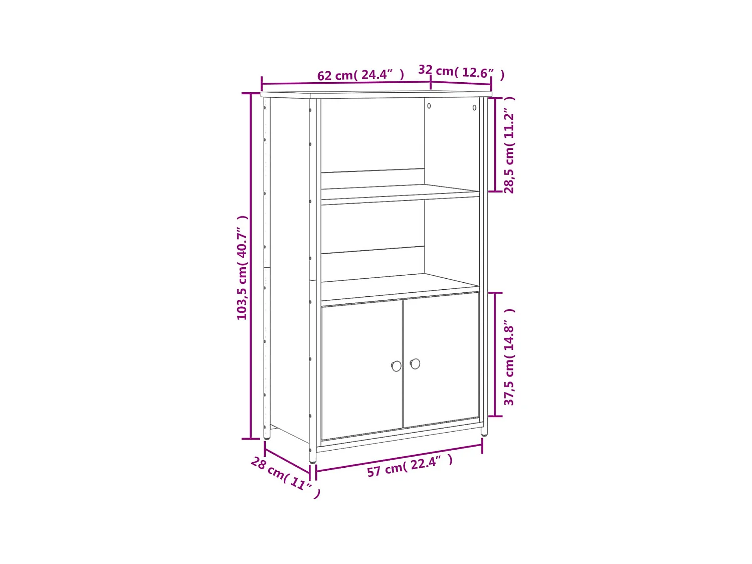 Hoog dressoir bruin eiken 62x32x103,5 cm bewerkt hout