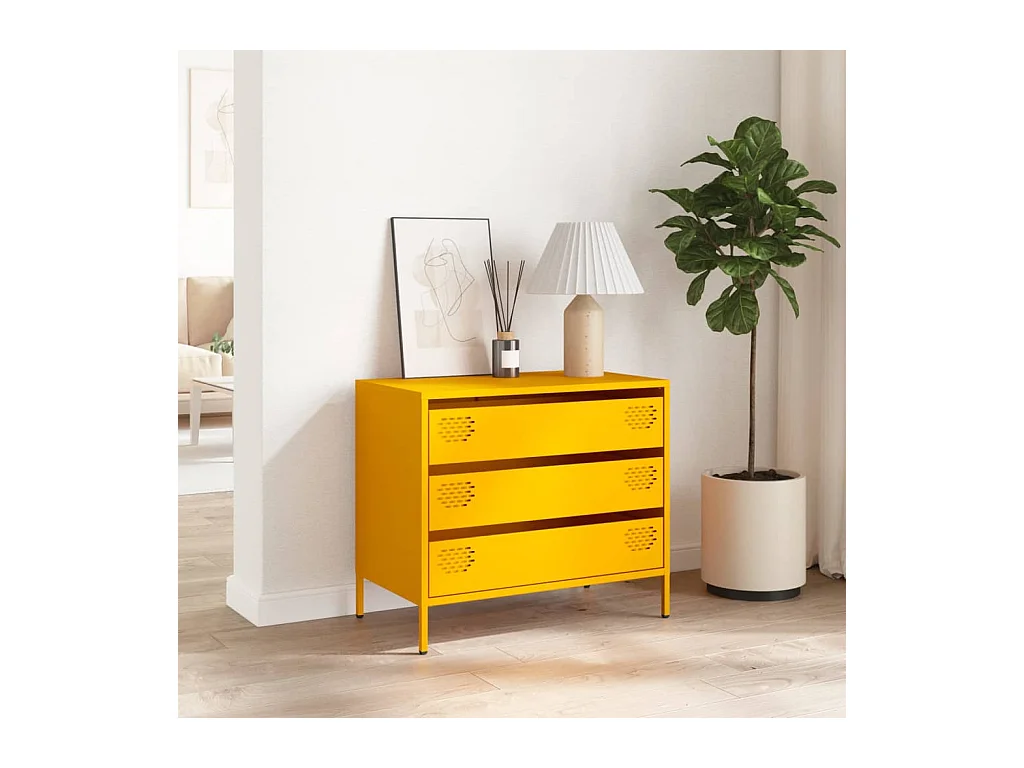 Buffet jaune moutarde 68x39x58,5 cm acier laminé à froid