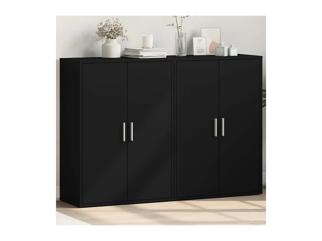 Buffets 2 pcs noir 60x31x84 cm bois d'ingénierie