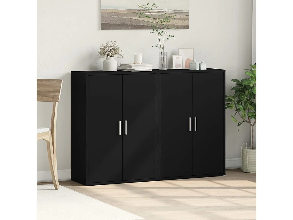 Buffets 2 pcs noir 60x31x84 cm bois d'ingénierie