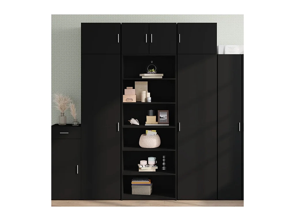 Buffet haut noir 70x41x185 cm bois d'ingénierie