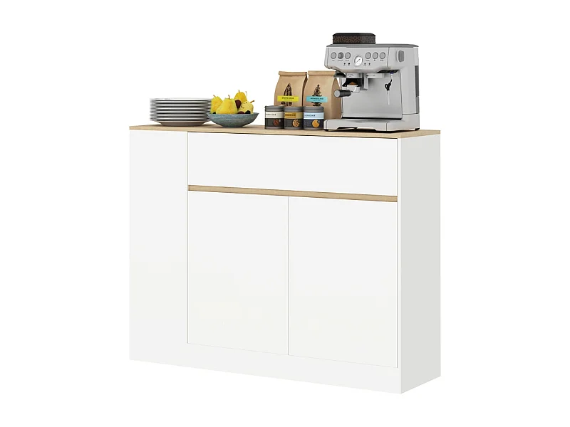 Aparador de cocina con cajón, balda regulable y protección antivuelco, madera, blanco (105x30x81,5 cm)