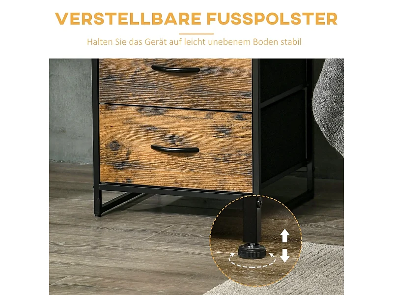 Commode avec tiroirs en tissu pliables, style industriel, polyester, marron rustique (45x40x70.5 cm)