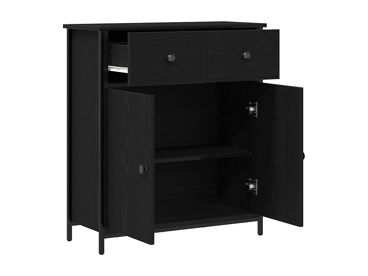 Buffet Noir Chêne 70x30x80 cm Bois reconstitué et Acier