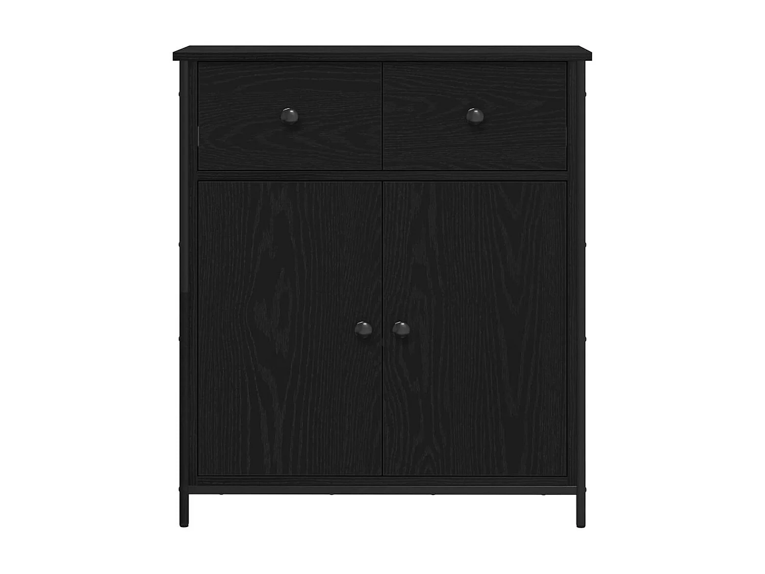 Buffet Noir Chêne 70x30x80 cm Bois reconstitué et Acier