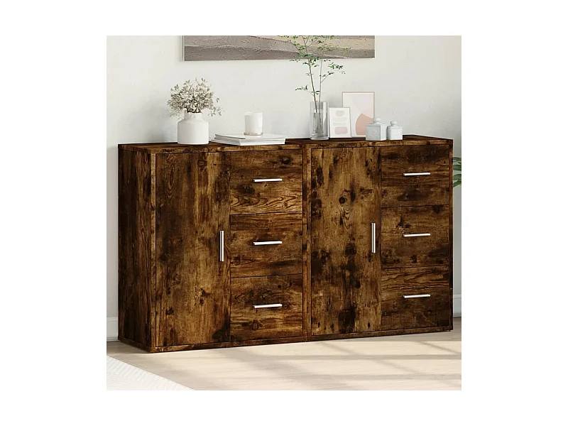 Buffets 2 pcs chêne fumé 60x31x70 cm bois d'ingénierie