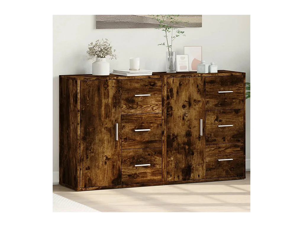 Buffets 2 pcs chêne fumé 60x31x70 cm bois d'ingénierie