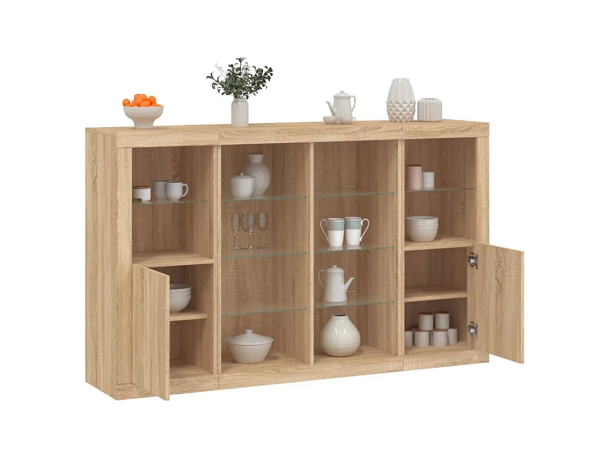 Buffets avec lumières LED 3 pcs chêne sonoma bois d'ingénierie