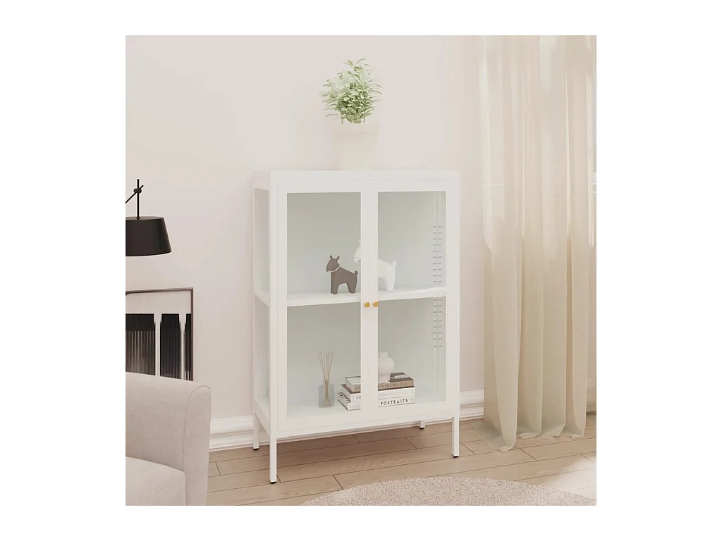 Buffet Blanc 75x35x105 cm Acier et verre