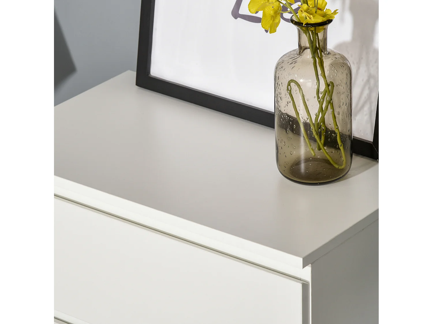 Cómoda de 4 cajones, diseño minimalista, MDF, color blanco, con sistema antivuelco (55x33x80cm)