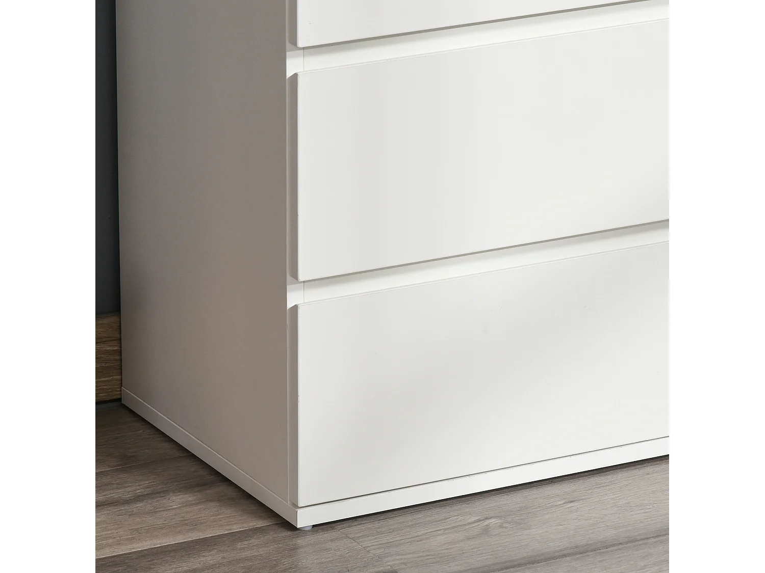 Cómoda de 4 cajones, diseño minimalista, MDF, color blanco, con sistema antivuelco (55x33x80cm)