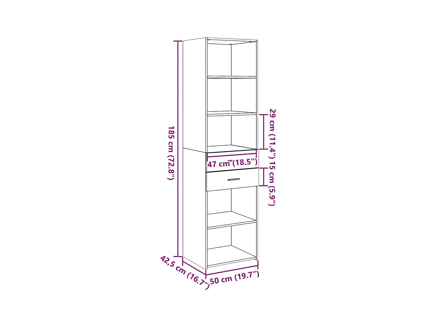 Buffet haut chêne sonoma 50x42,5x185 cm bois d'ingénierie