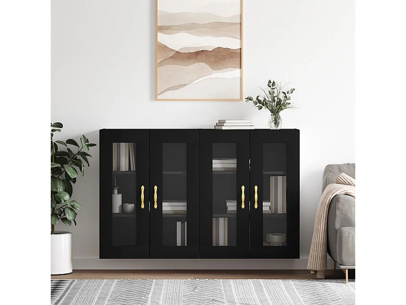 Pensili a 2 pezzi, neri, legno ingegnerizzato