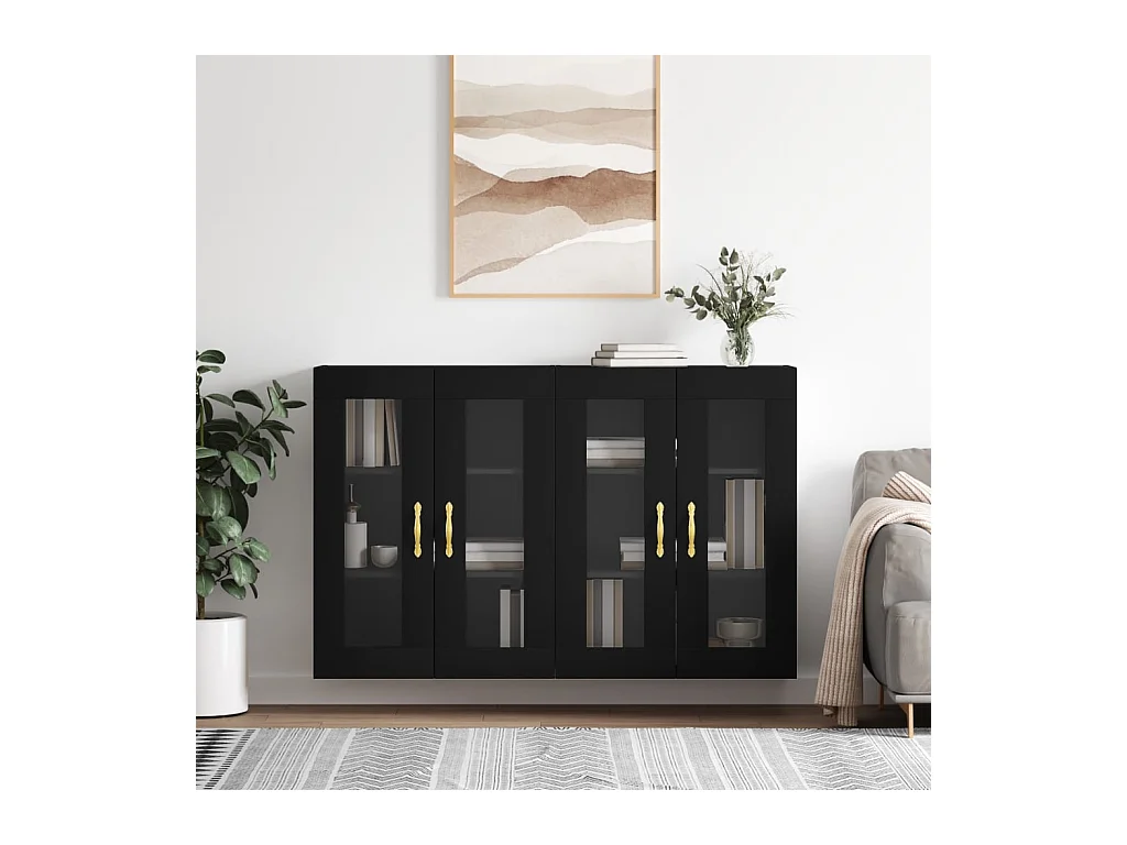 Armoires murales 2 pcs noir bois d'ingénierie