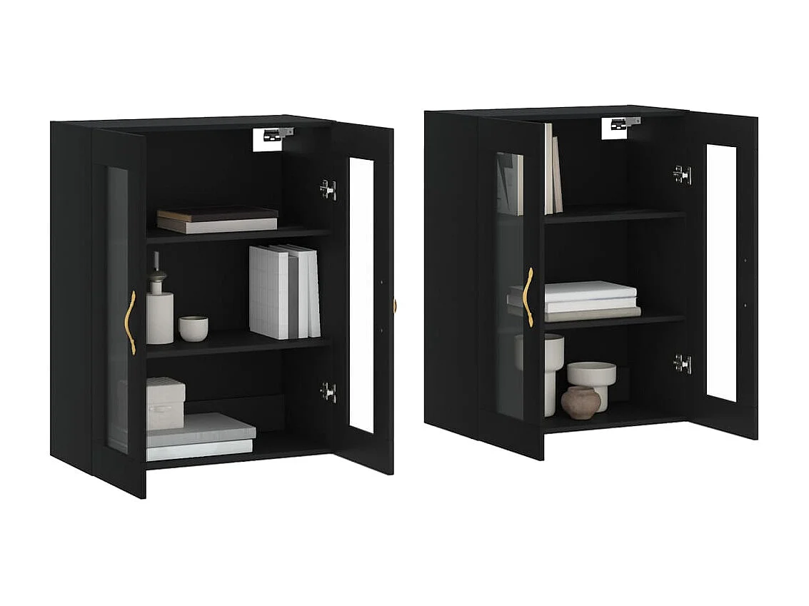 Armoires murales 2 pcs noir bois d'ingénierie