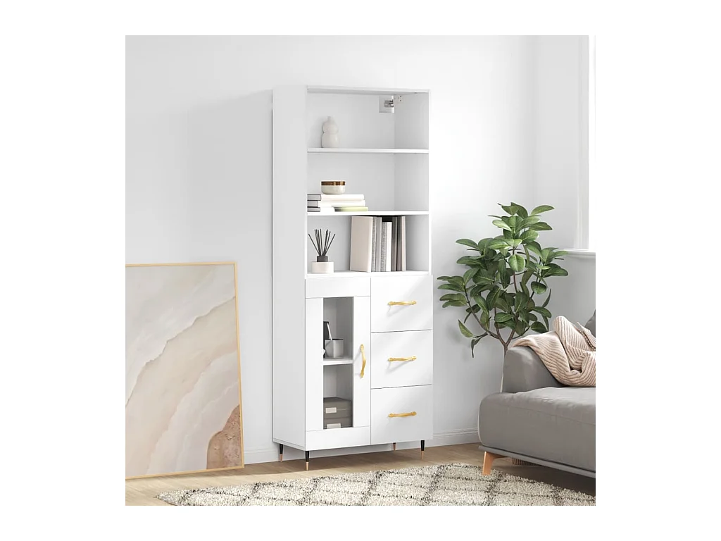 Credenza alta bianca 69,5x34x180 cm Legno ingegnerizzato