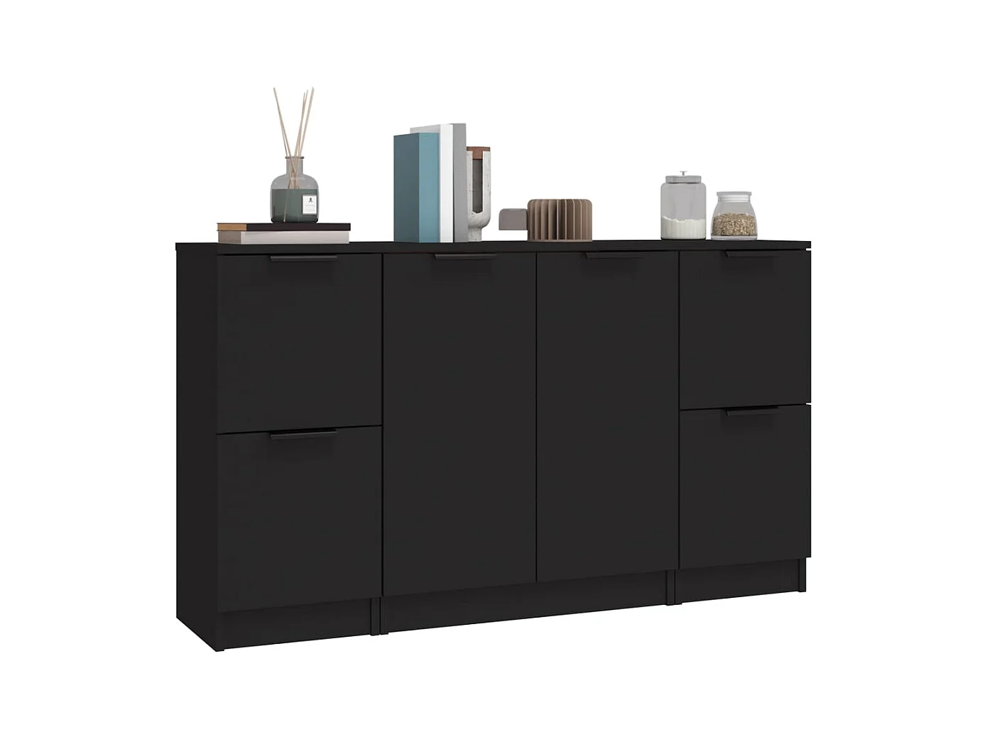 Buffets 3 pcs noir bois d'ingénierie