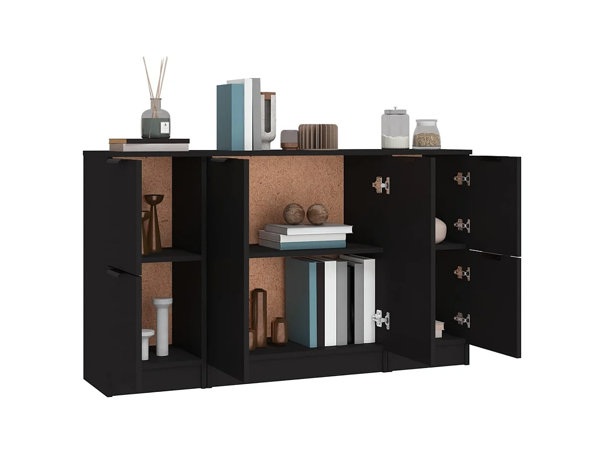 Buffets 3 pcs noir bois d'ingénierie