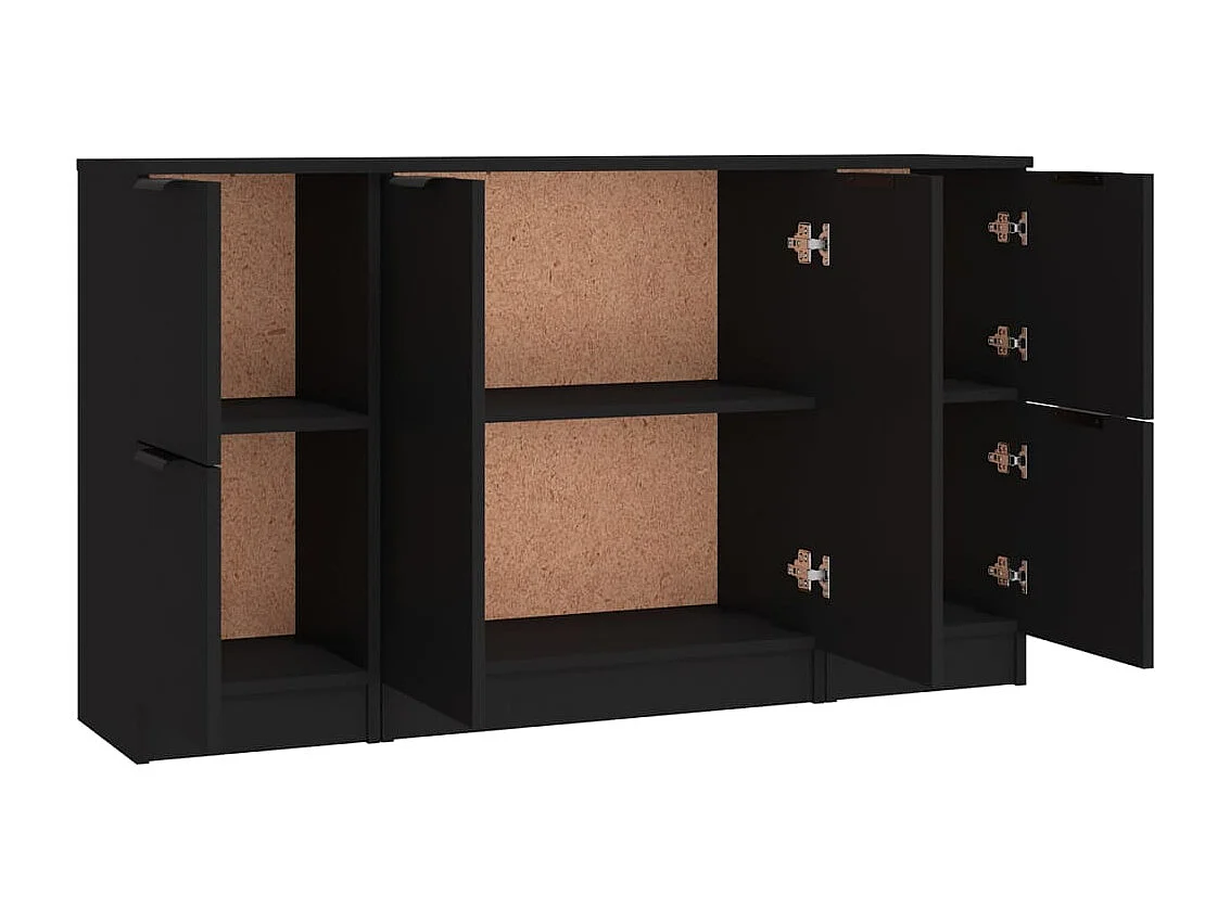 Buffets 3 pcs noir bois d'ingénierie