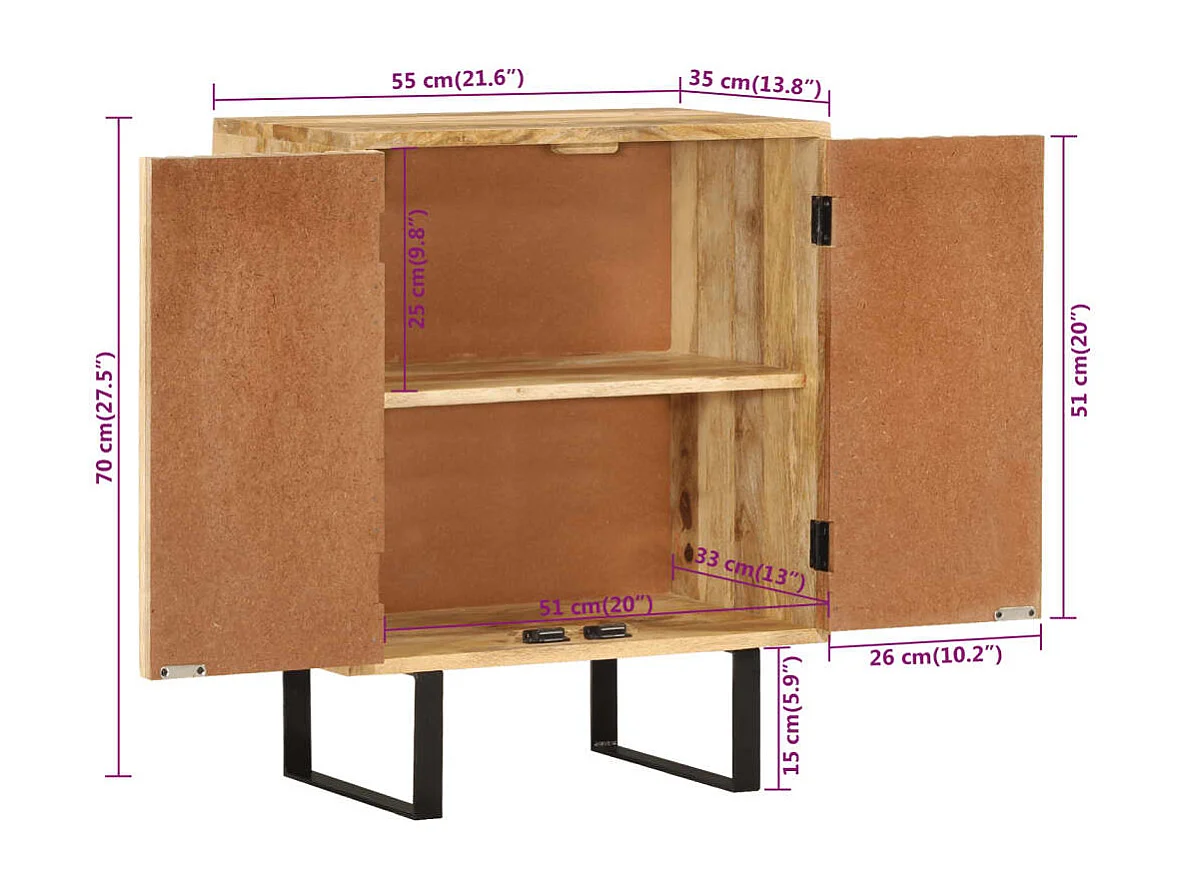Dressoir met 2 deuren 55x35x70 cm massief mangohout
