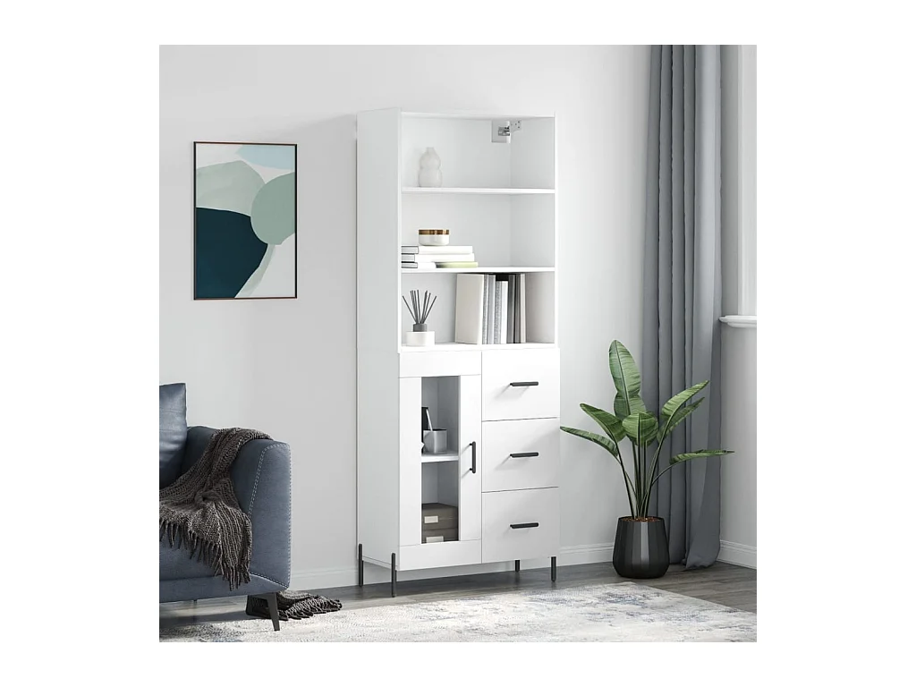 Credenza alta bianca 69,5x34x180 cm Legno ingegnerizzato