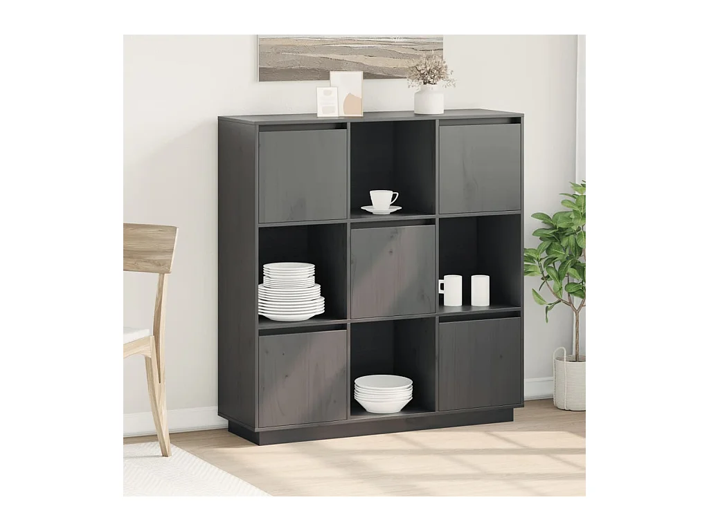 Buffet Gris 110,5x35x117 cm Bois massif de pin