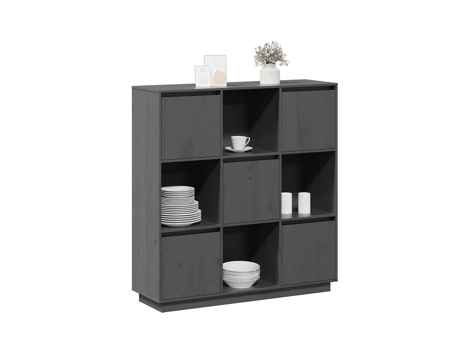 Buffet Gris 110,5x35x117 cm Bois massif de pin
