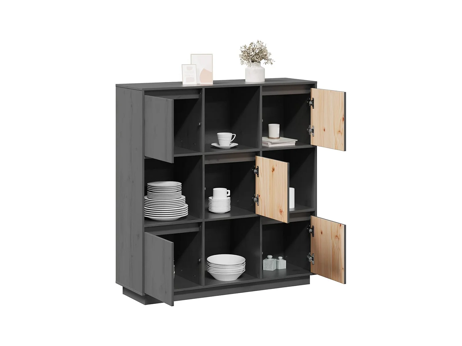 Buffet Gris 110,5x35x117 cm Bois massif de pin