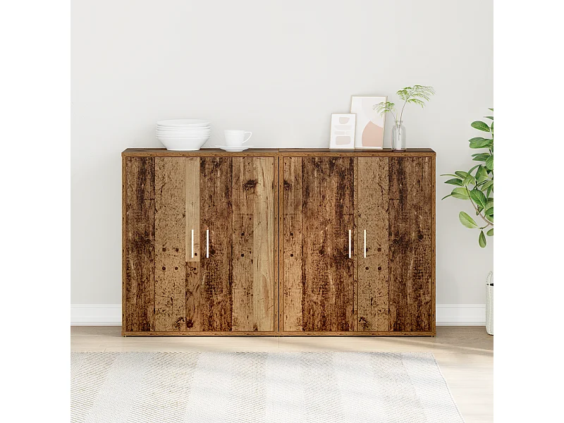 Mobile alto con ripiano con contenitore con anta 2 pz Legno antico 60 x 31 x 70 cm