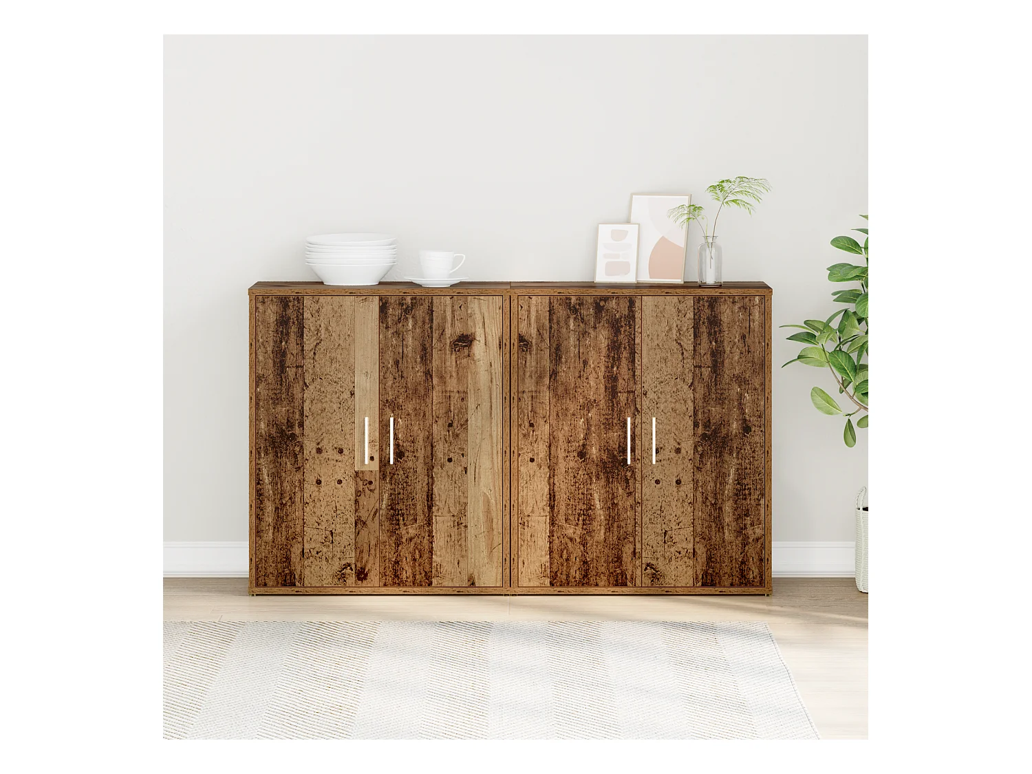 Mobile alto con ripiano con contenitore con anta 2 pz Legno antico 60 x 31 x 70 cm