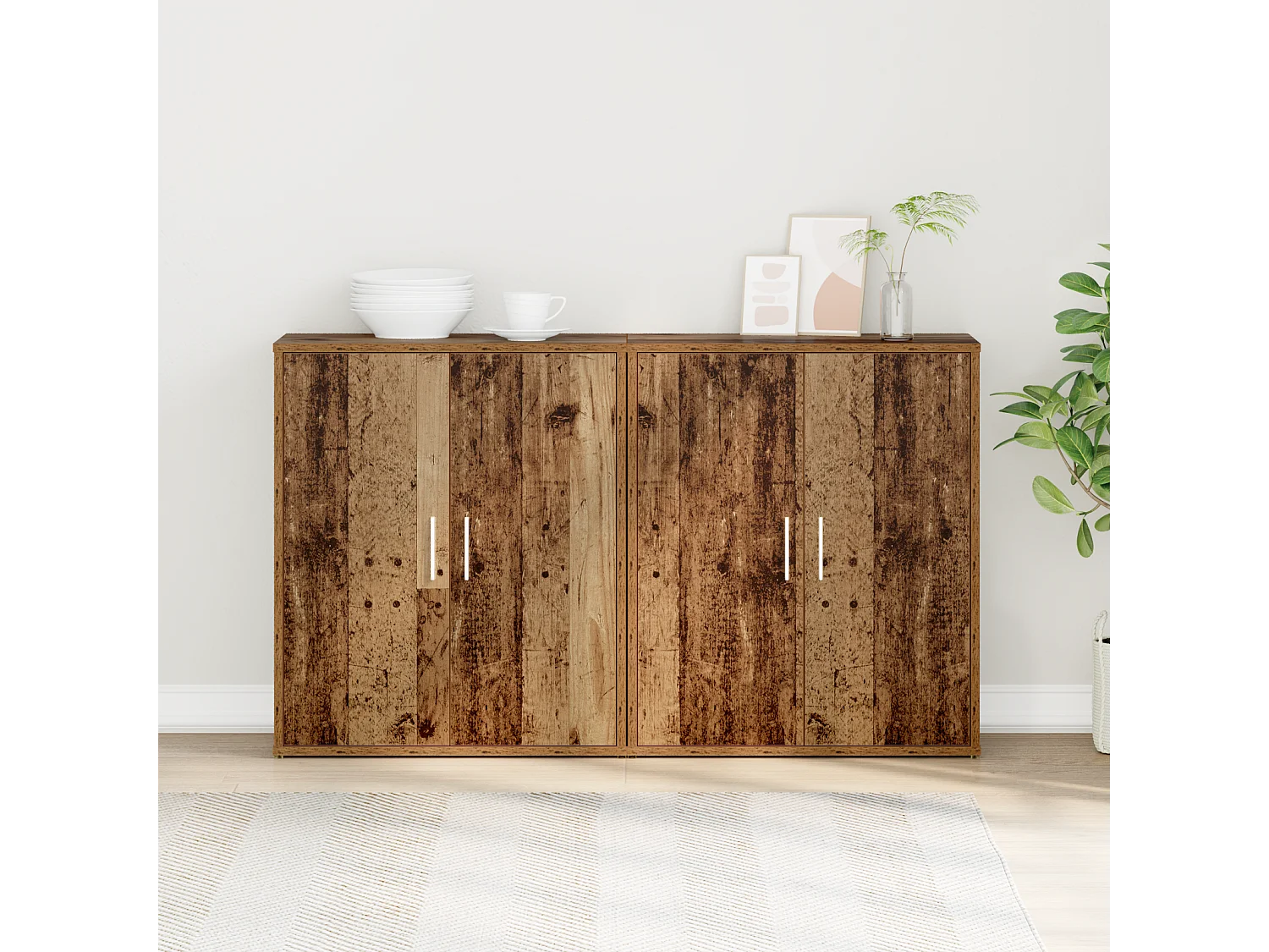 Mobile alto con ripiano con contenitore con anta 2 pz Legno antico 60 x 31 x 70 cm