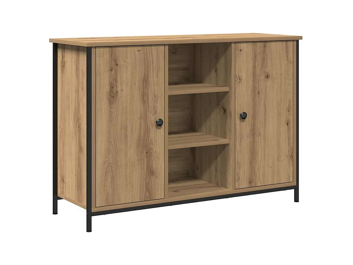 Artisan Sideboard aus Eichenholz, 100 x 35 x 70 cm, Holzwerkstoff und Stahl