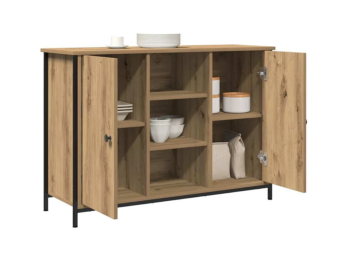 Artisan Sideboard aus Eichenholz, 100 x 35 x 70 cm, Holzwerkstoff und Stahl