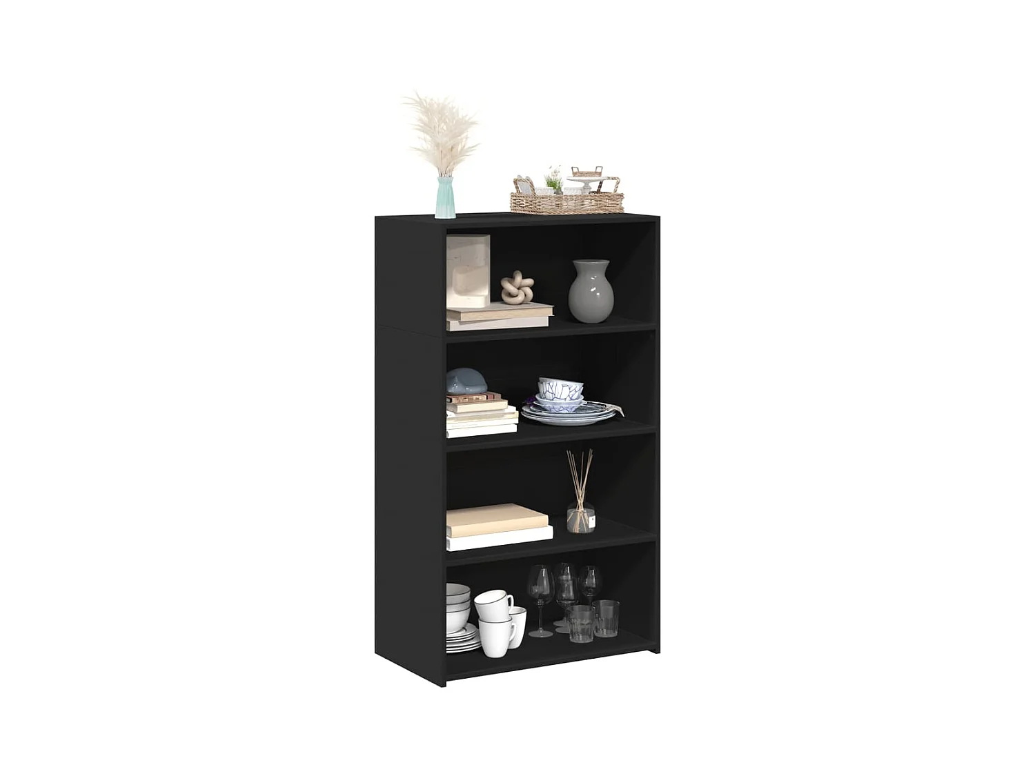 Buffet haut noir 70x41x124 cm bois d'ingénierie