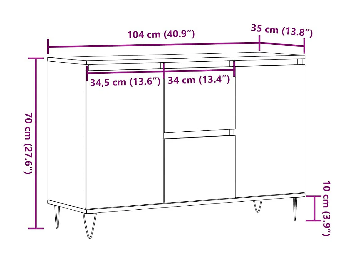 Buffet vieux bois 104x35x70 cm bois d’ingénierie
