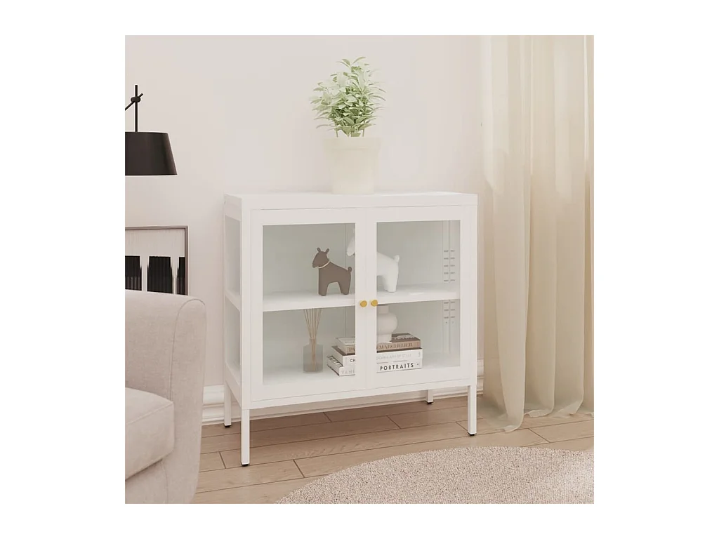 Buffet Blanc 70x35x70 cm Acier et verre